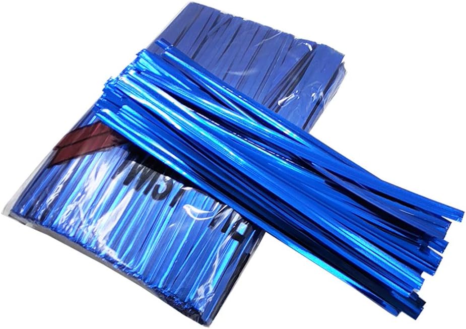 600 bridas metálicas de plástico de 4 pulgadas para bolsas de pan, bolsas de caramelos, violonchelo de fiesta, paletas de pastel (azul)