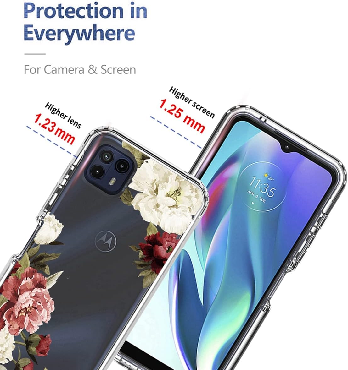 Funda para Moto G50 5G, Motorola G50 XT2149-1 con protector de pantalla de vidrio templado, bonito patrón floral transparente de cuerpo completo,