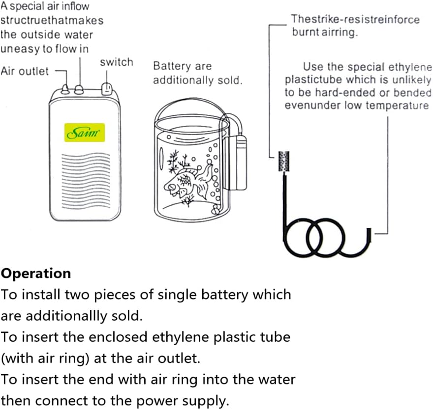 Saim – Bomba de aire portátil con batería de acuario portátil, funciona con batería de reserva para tanque de peces, aireador, oxígeno