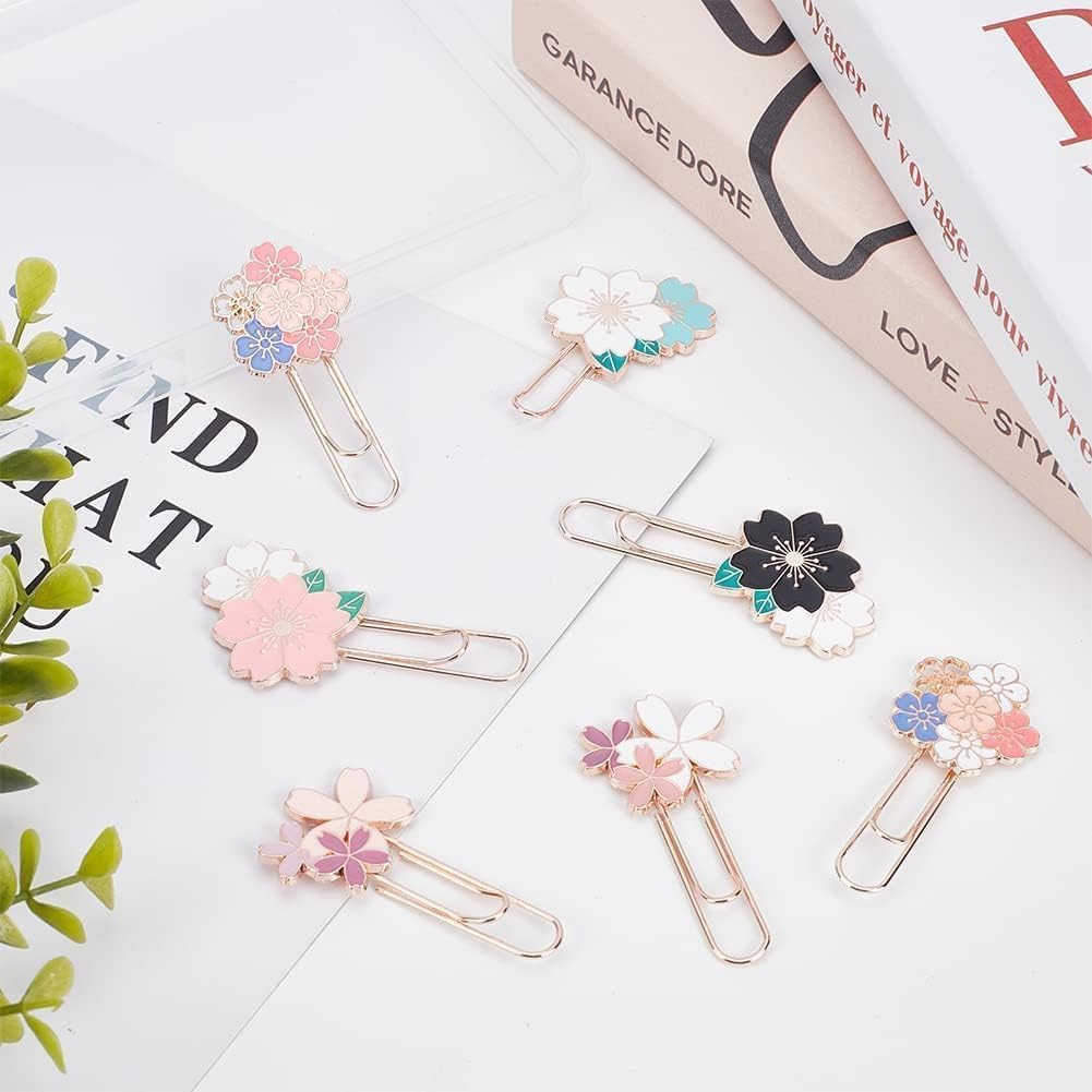7 clips de papel de cerezo con diseño de flores, bonitos y coloridos girasoles, margaritas y Sakura, accesorios para suministros de oficina,