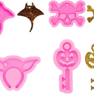 Juego de 4 moldes de resina de silicona con temática de Halloween, diadema de murciélago de calavera, forma de llave de calabaza, lindo estilo de Juego de 4 moldes de resina de silicona con temática de Halloween, diadema de murciélago de calavera, forma de llave de calabaza, lindo estilo de