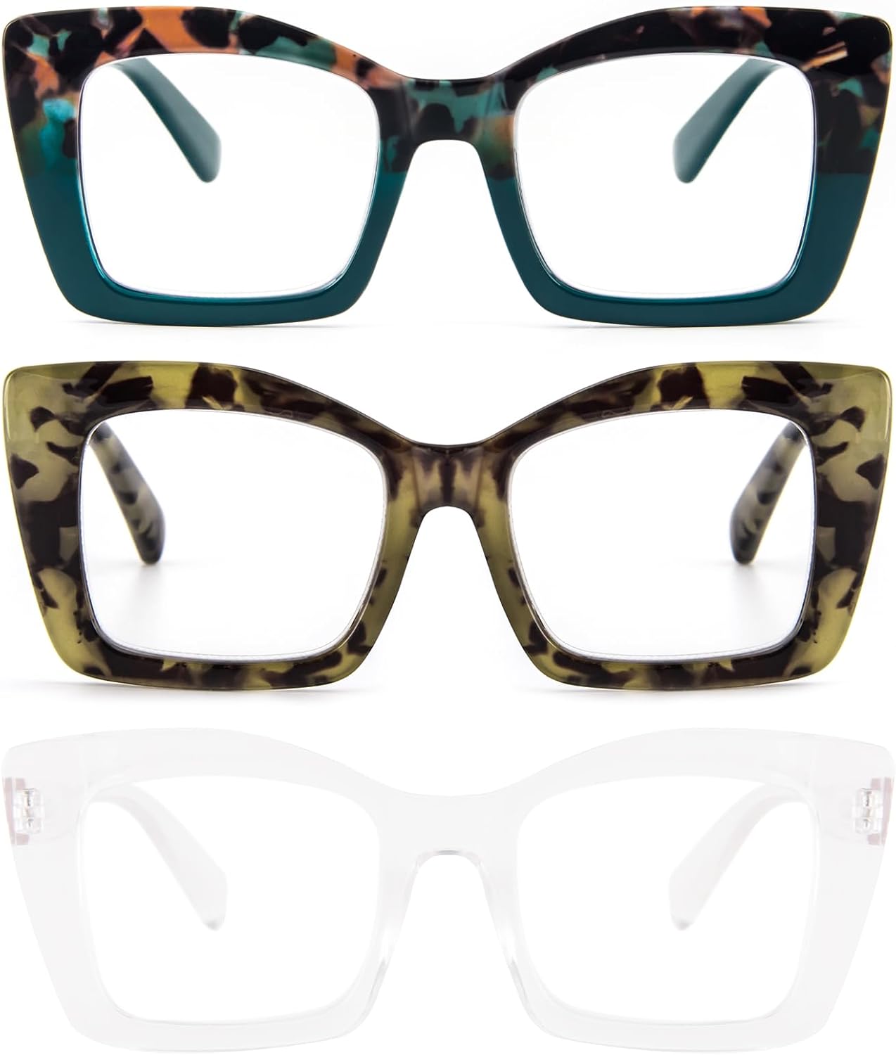 DXYXYO Lentes de lectura cuadrados de gran tamaño para mujer, bloqueo de luz azul, estilo Oprah, marco grueso, lectores con bisagra de resorte