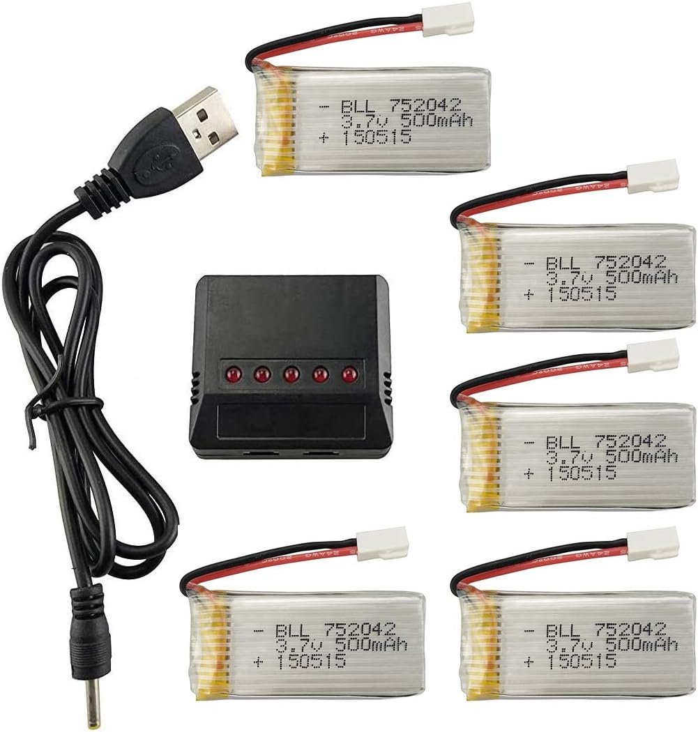 5PCS 3.7V 500mAh 25C Li Batería con 5 en 1 Cargador para JJRC H31 H37 H6D Hubsan X4 FPV H107C H107D H107L H107P H108 JXD392 JXD388 JXD385 UDI U85