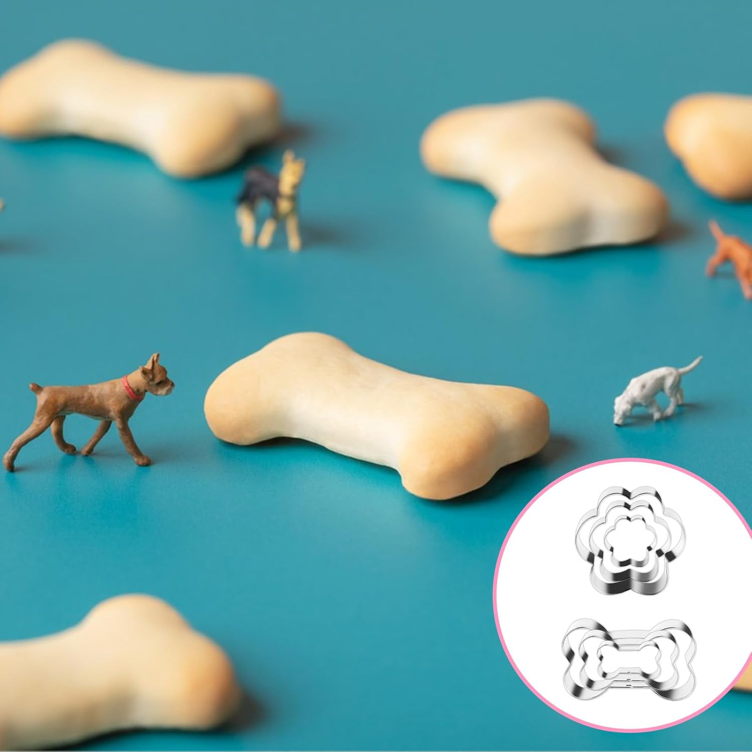 Cortador de galletas para perros, 6 piezas de cortadores de galletas de acero inoxidable con huellas de hueso y huellas de perro, juego de