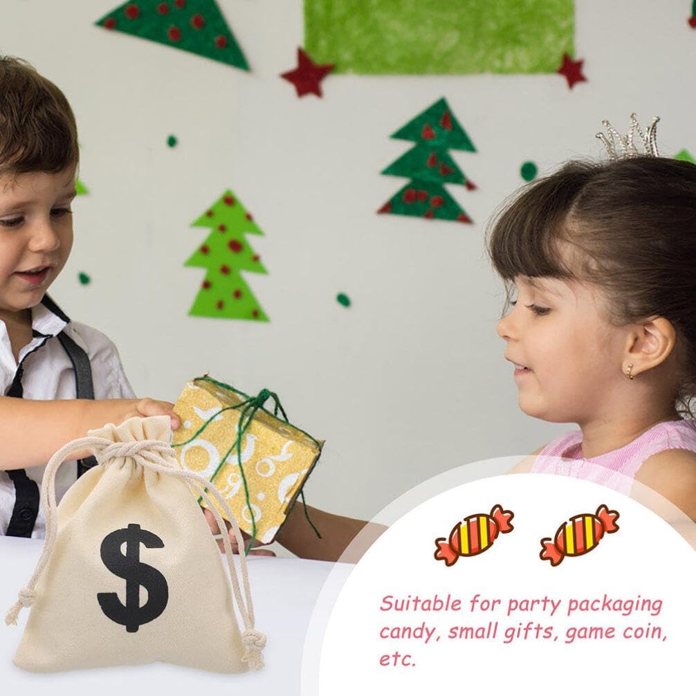 10 bolsas de dinero de lona para fiestas, bolsa de dinero con cordón, bolsa de dinero para disfraces con símbolo de signo, accesorios de fiesta