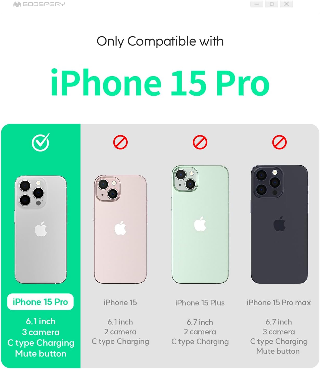 GOOSPERY Crystal Shield – Funda compatible con iPhone 15 Pro, tecnología a prueba de golpes, antiamarilleo, protección de borde elevado, cubierta