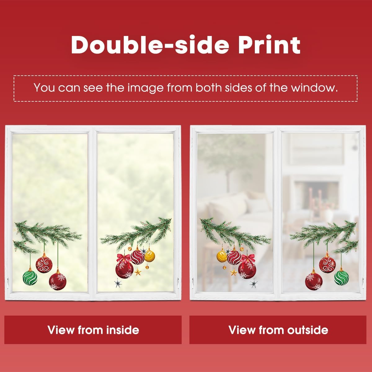 Horaldaily 221 calcomanías de Navidad para ventana, bolas de Navidad, ramas de nieve para el hogar, suministros de fiesta, tienda, ventana,
