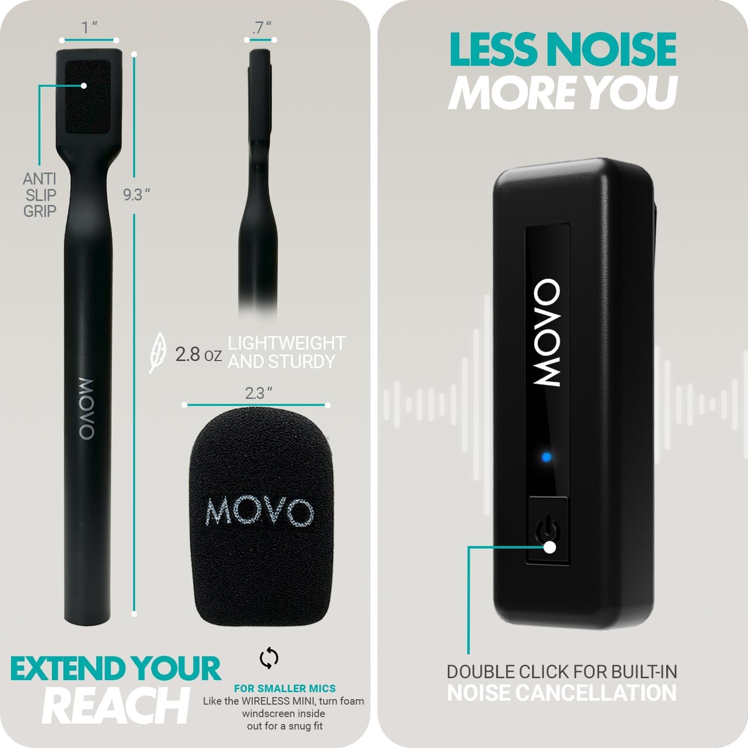Movo Mini micrófonos inalámbricos inalámbricos para cámara con adaptador de mano WMX-HM – Transmisor inalámbrico de 2.4Ghz con micrófono de solapa,