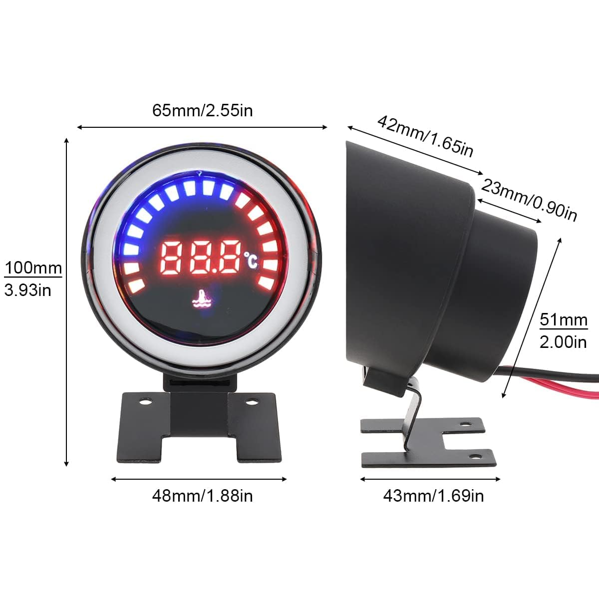 Medidor de temperatura del agua, 2 pulgadas, 2.047 in, redondo, LED, digital, 12 V, medidor de temperatura del agua universal con sensor para