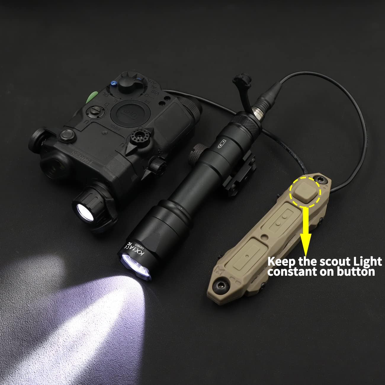 Conjunto de interruptor de presión de doble cinta para luces de armas de luz Scout y interruptor de presión remoto dual de enchufe láser (enchufe