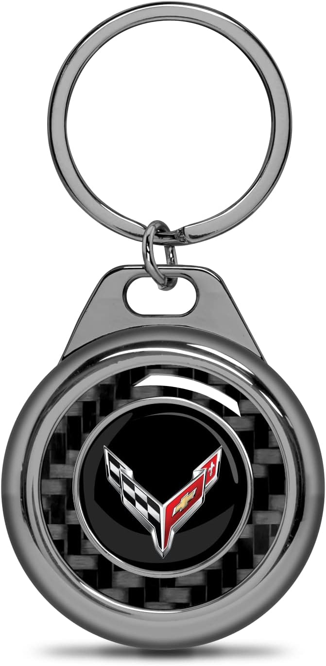 Llavero con caja de metal Roundel de fibra de carbono negro real para Chevrolet Corvette C8, con licencia oficial