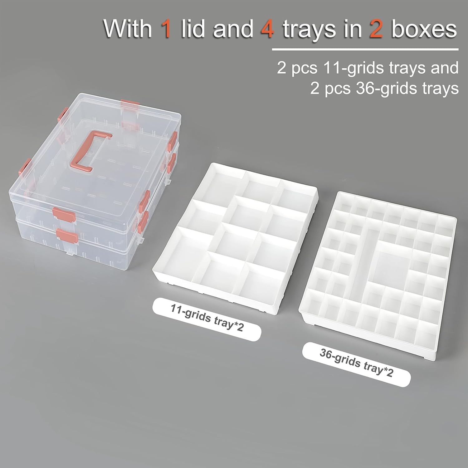 BTSKY Caja de almacenamiento divisoria transparente de 2 capas con 1 tapa, 4 niveles de plástico para accesorios de plástico, caja organizadora con