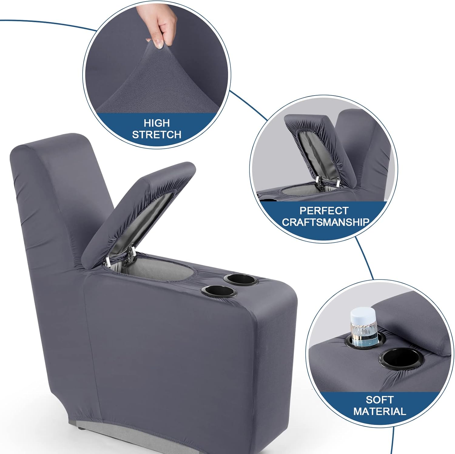 TAOCOCO Sofá reclinable con funda de consola central, 4 piezas de tela de poliéster elástica para sofá reclinable (gris claro, 1 funda de consola