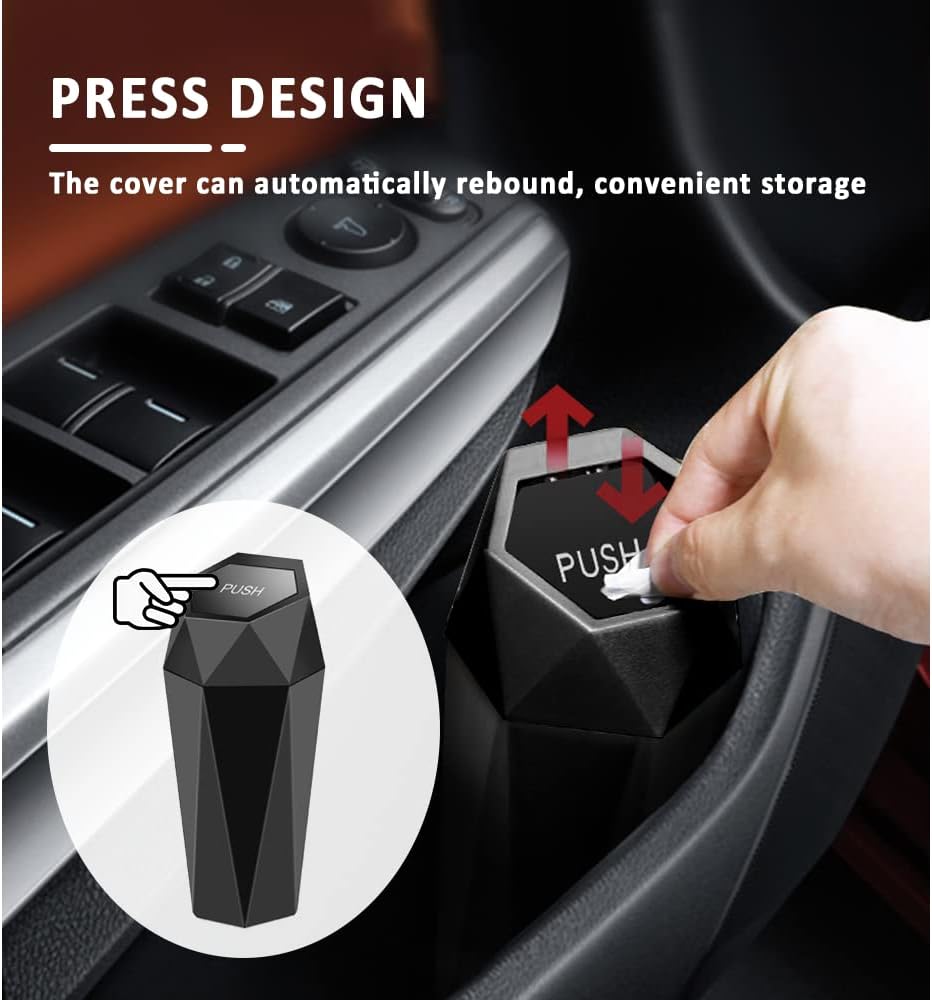 Bote de basura portátil para automóvil, estilo diamante + diseño de tapa, impermeable, se adapta a la mayoría de los portavasos de automóvil, hogar,