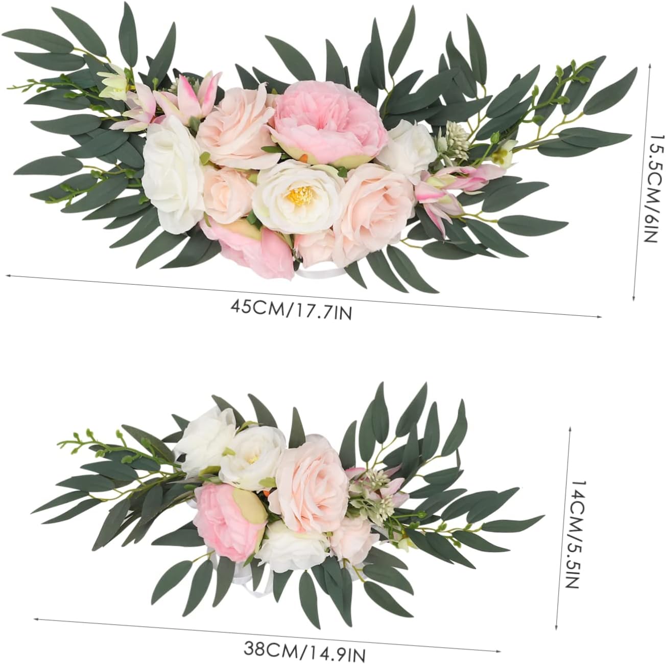 VICASKY Letrero de 2 piezas de esquina, flores de seda, arreglos florales de seda para arcos de puerta delantera, para bodas, flores con hojas,
