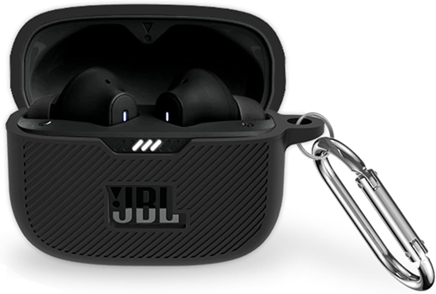 Funda de silicona compatible con JBL Tune 230NC TWS, funda protectora a prueba de golpes para auriculares con accesorios de mosquetón (negro)