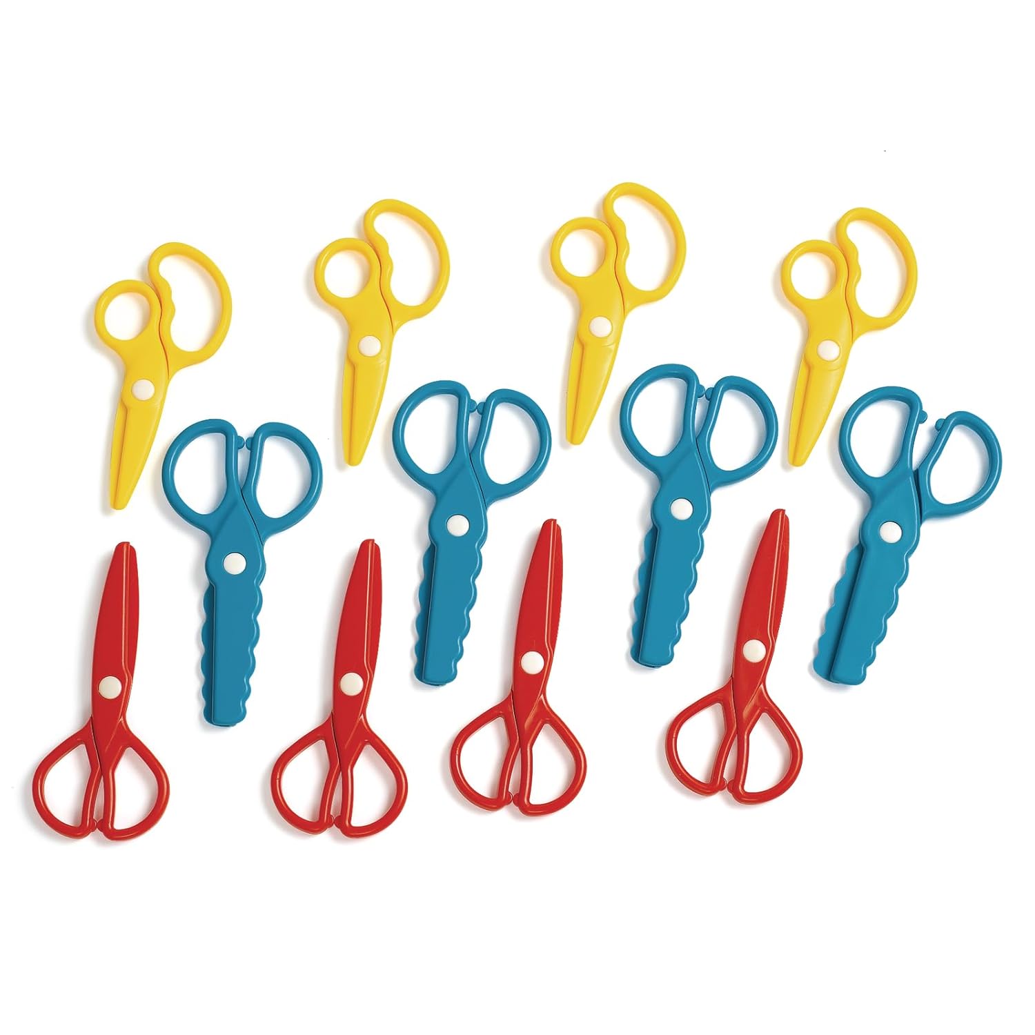 Colorations Tijeras de plástico divertidas para masa para textura, juego de 12, 3 diseños, fácil de limpiar, seguras, artes y manualidades,