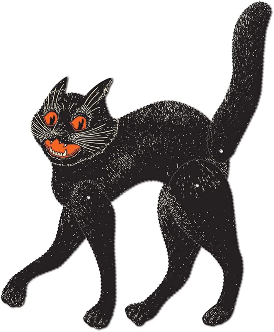 ILUVUMOREI Decoraciones de Halloween Juego de centro de mesa de gato articulado de 20.5 pulgadas y luna de 9.75 pulgadas