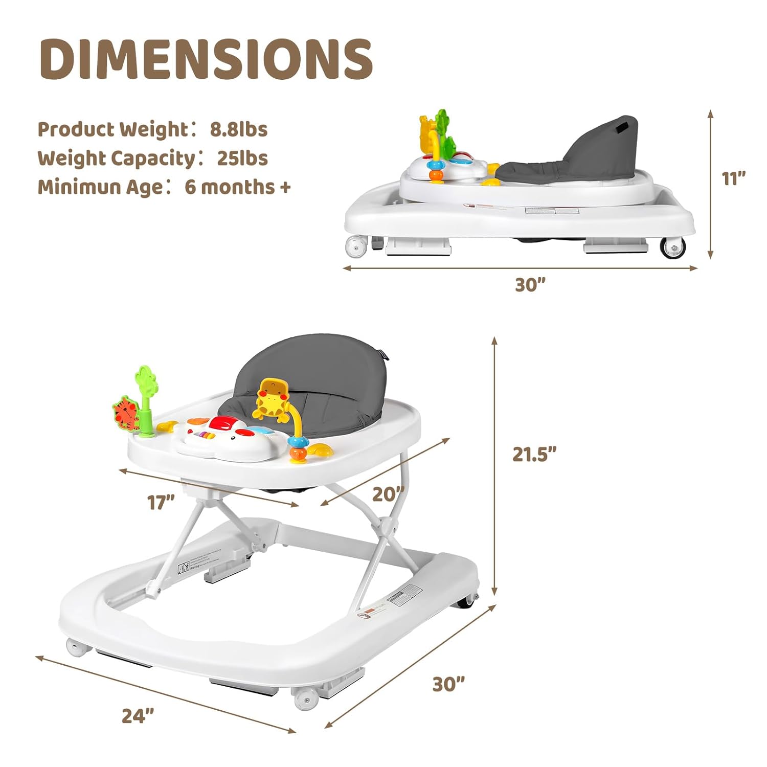 Andador plegable para bebés, centro de actividades para bebés 3 en 1 para niños y niñas, caminante para niños pequeños con velocidad de altura