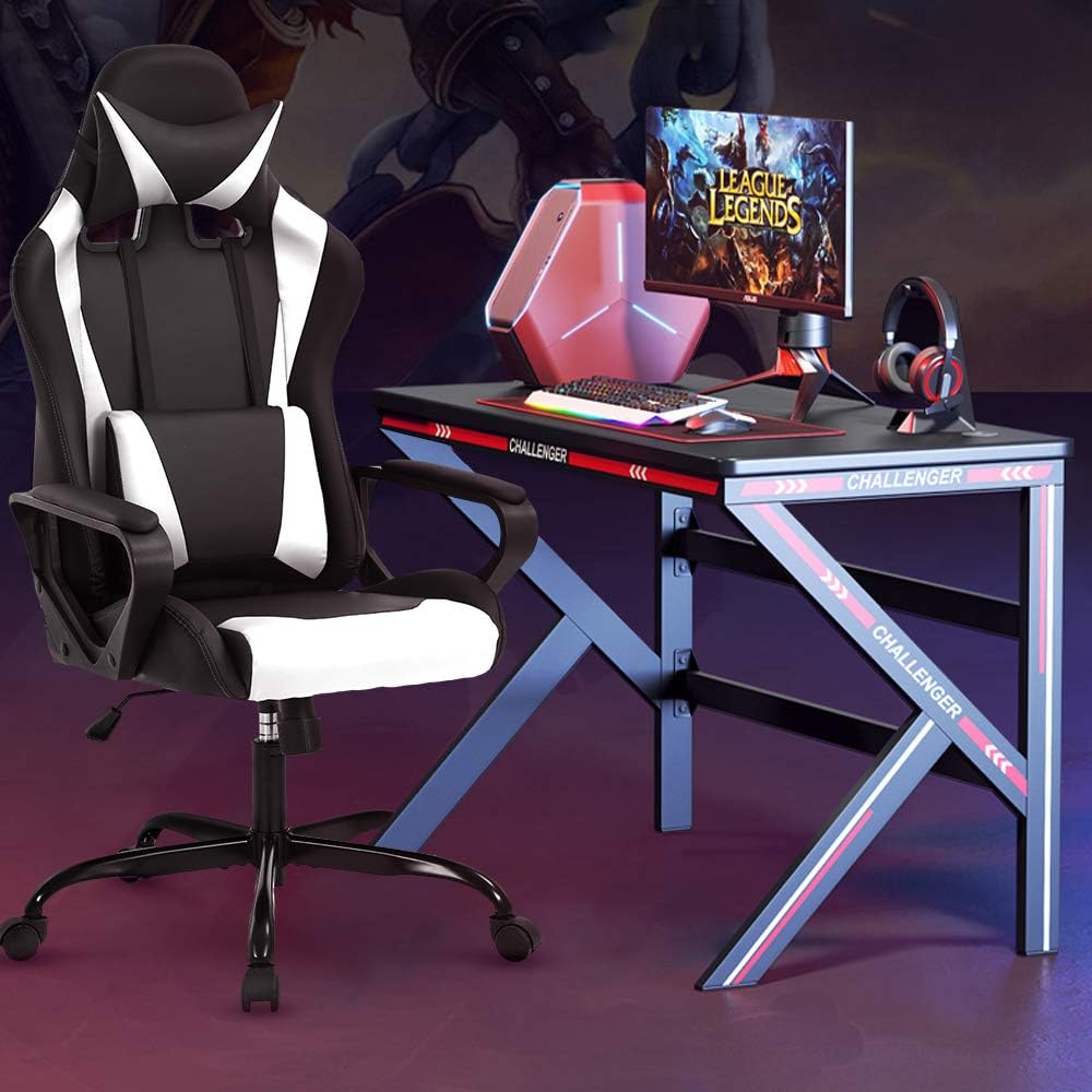 Silla para videojuegos, silla de oficina para computadora, silla de escritorio ergonómica, silla de carreras de PC con masaje y reposacabezas,
