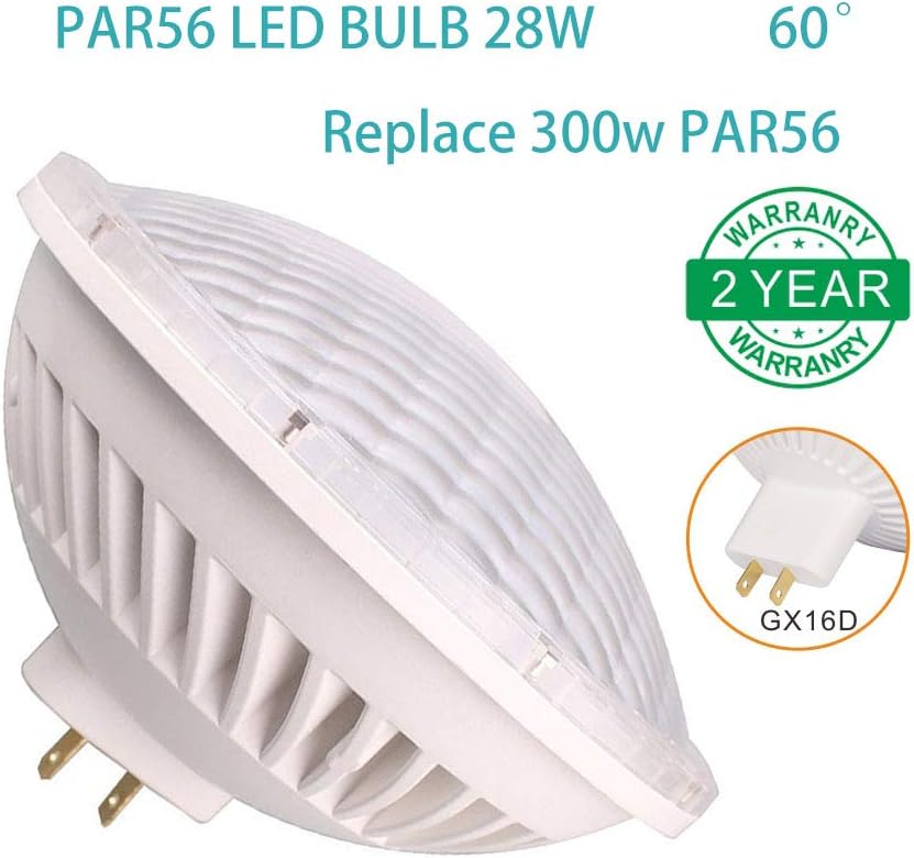 BAOMING Bombilla LED PAR 56 regulable para reemplazar halógena estándar PAR56 300 W AC120V 28W blanco cálido (2700  3000 K). Tipo de base GX16D