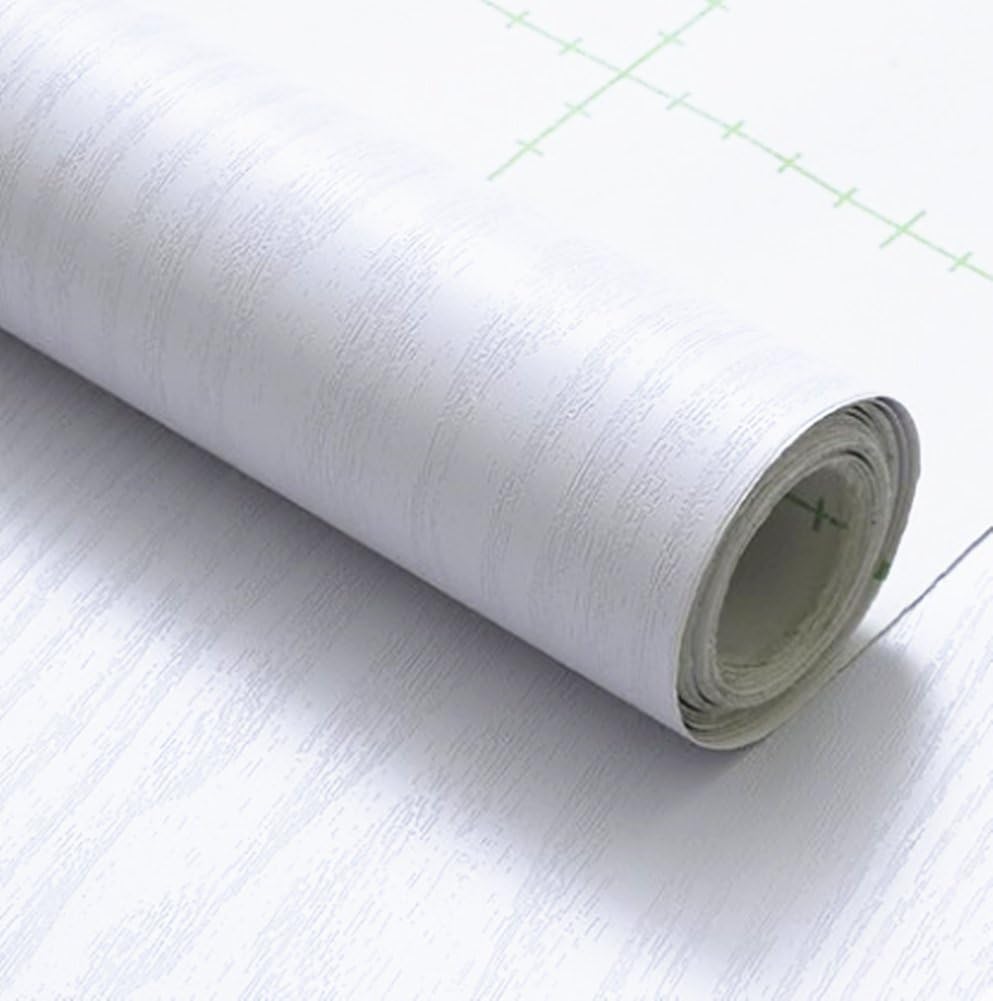 BESTERY Pegatinas de papel adhesivo de grano de madera blanca gruesa para muebles, papel pintado de PVC para armarios, estanterías, papel de 24 x