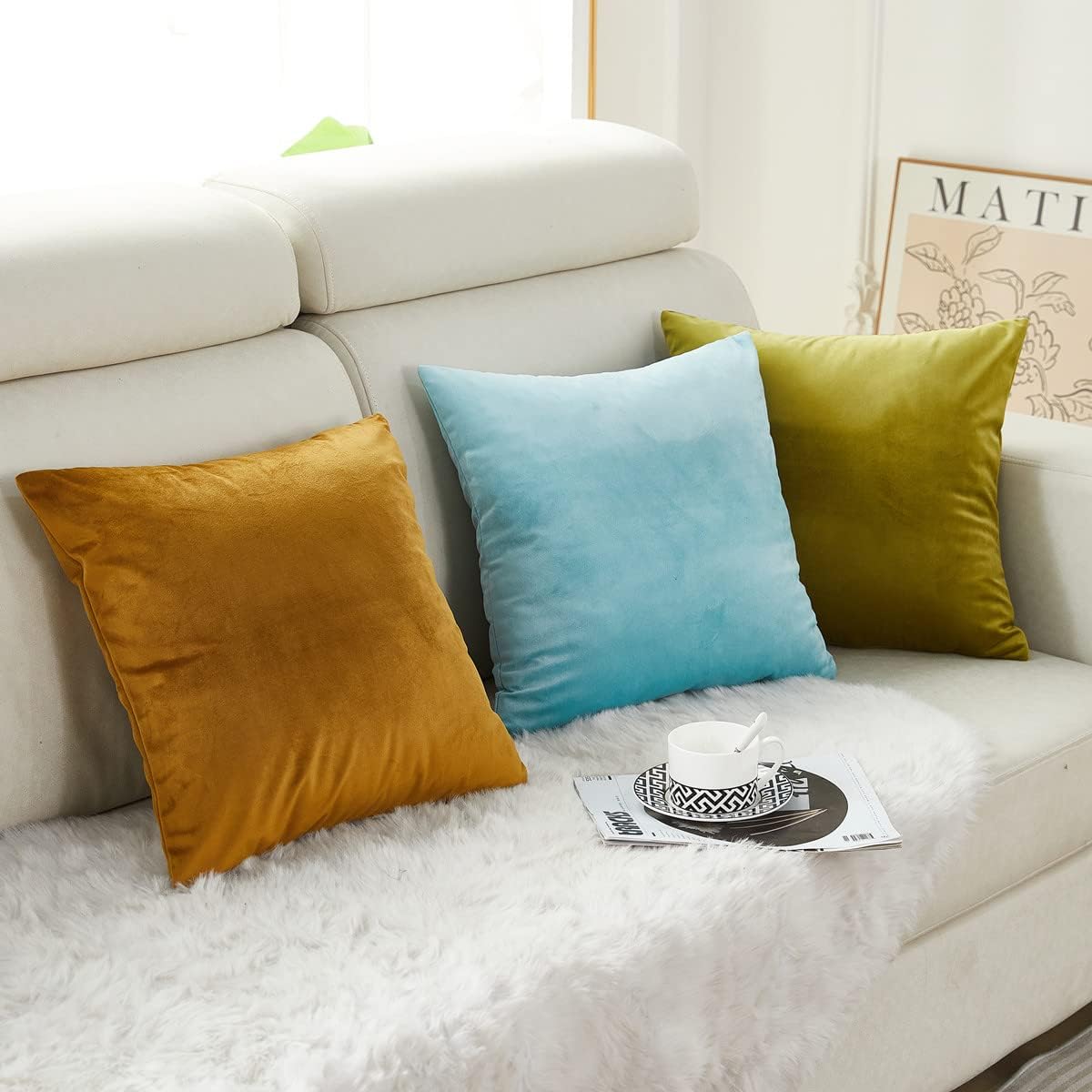 Juego de 2 fundas de almohada decorativas de terciopelo suave y grueso de 20 x 20 pulgadas para sofá, cama, silla, amarillo dorado