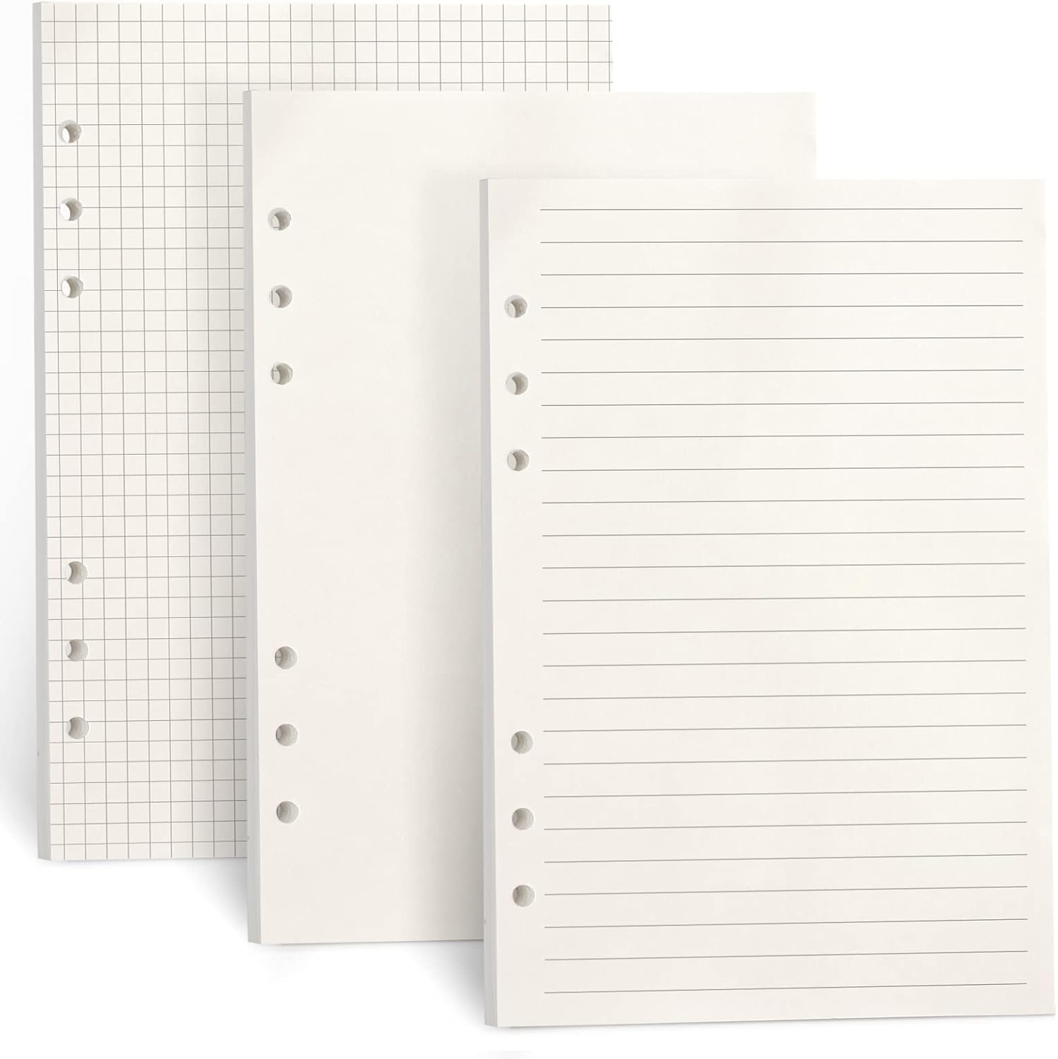 Papel de hojas sueltas A5 135 hojas 270 páginas, papel de repuesto A5 forrado, 6 insertos de carpeta de anillas, papel cuadriculado de relleno A5