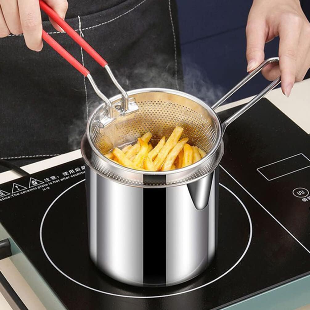 UPKOCH Olla para freír profundamente, 1 juego pequeño con cesta, mini freidora de aceite profunda de acero inoxidable, cocina de pollo de cocina,