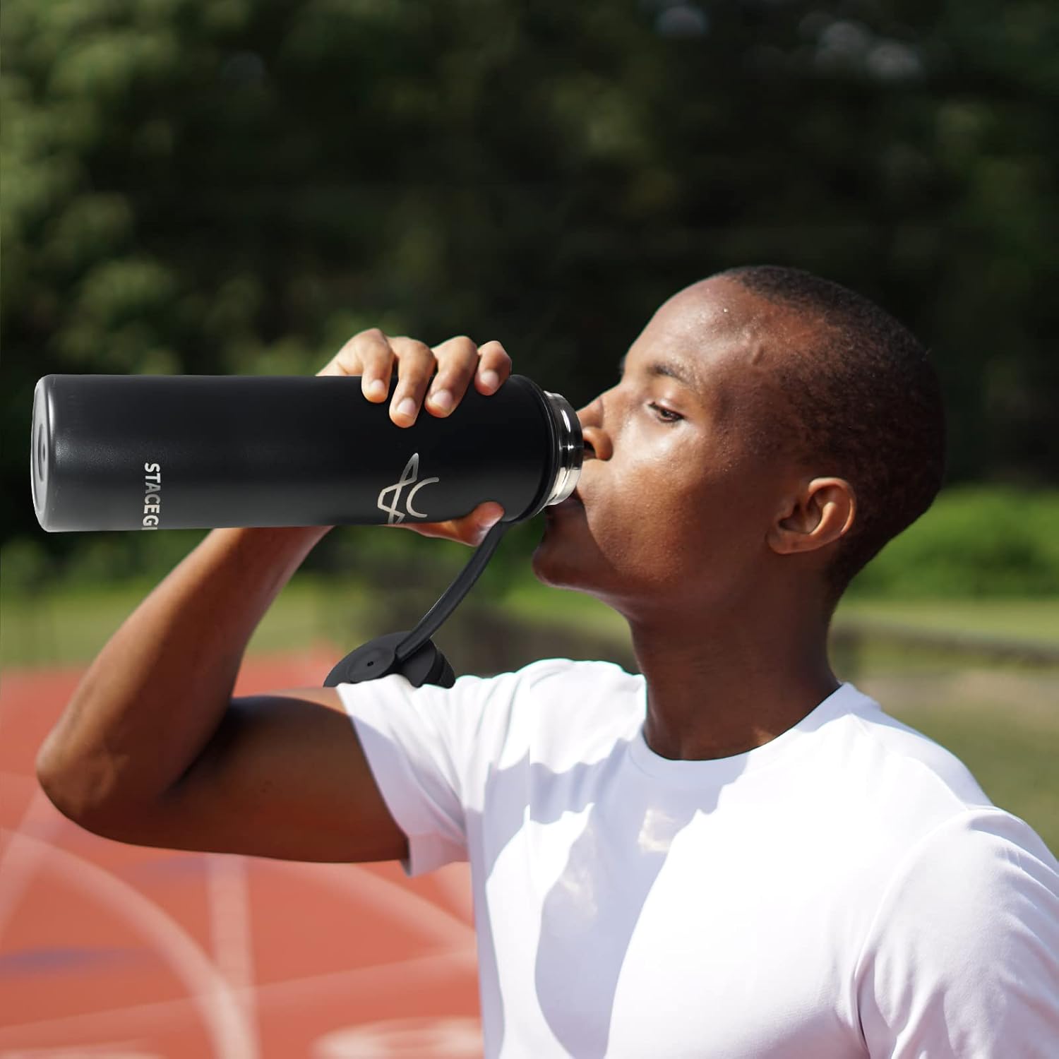 STACEGEELE Botella de agua aislada al vacío con tapa de boquilla y rosca en la parte superior, termo de acero inoxidable para niños, a prueba de