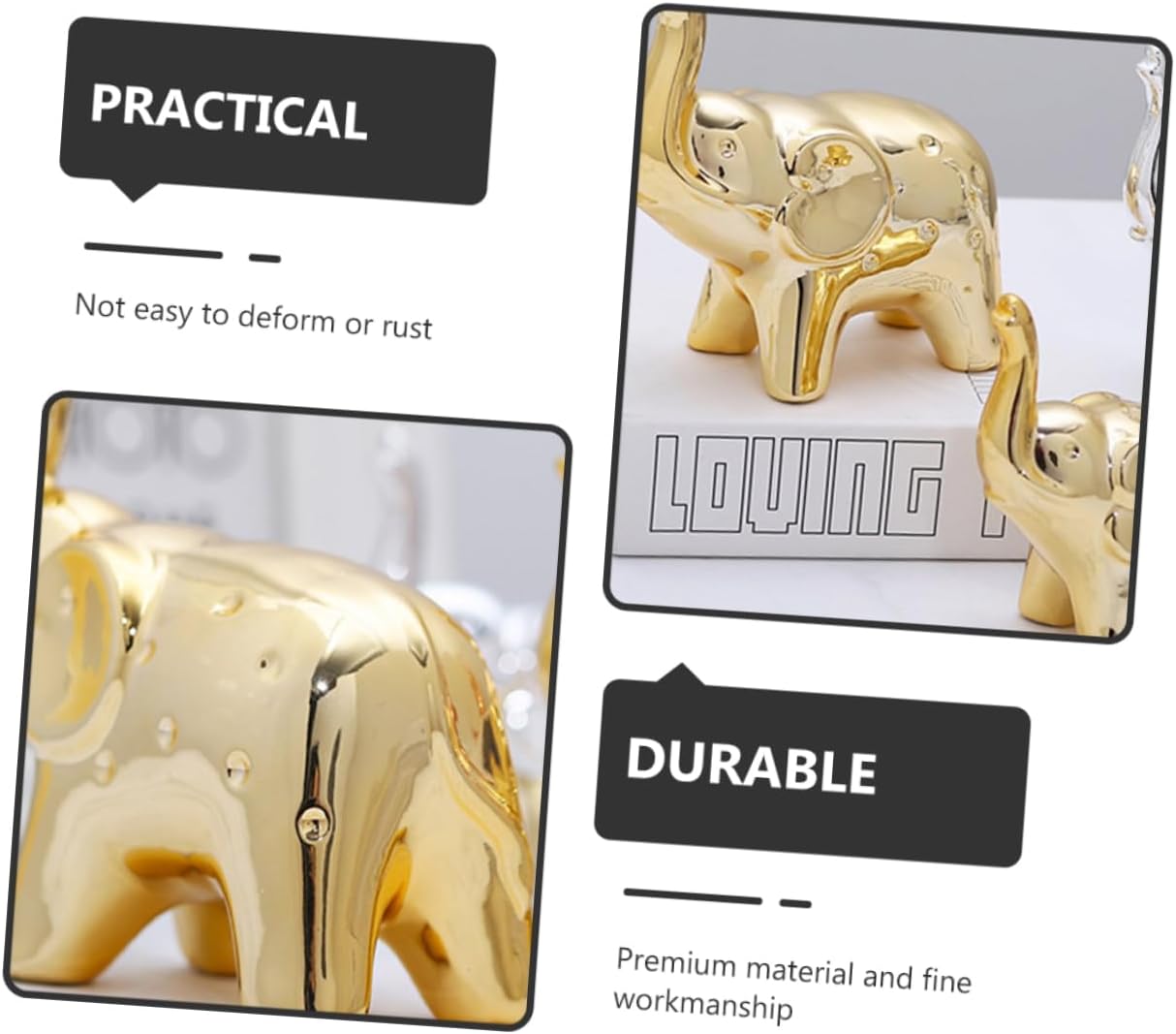 Abaodam 6 piezas de elefante bebé chapado en oro adorno elefante miniatura riqueza suerte estatua jardín elefante estatua fantasma elefante salvaje