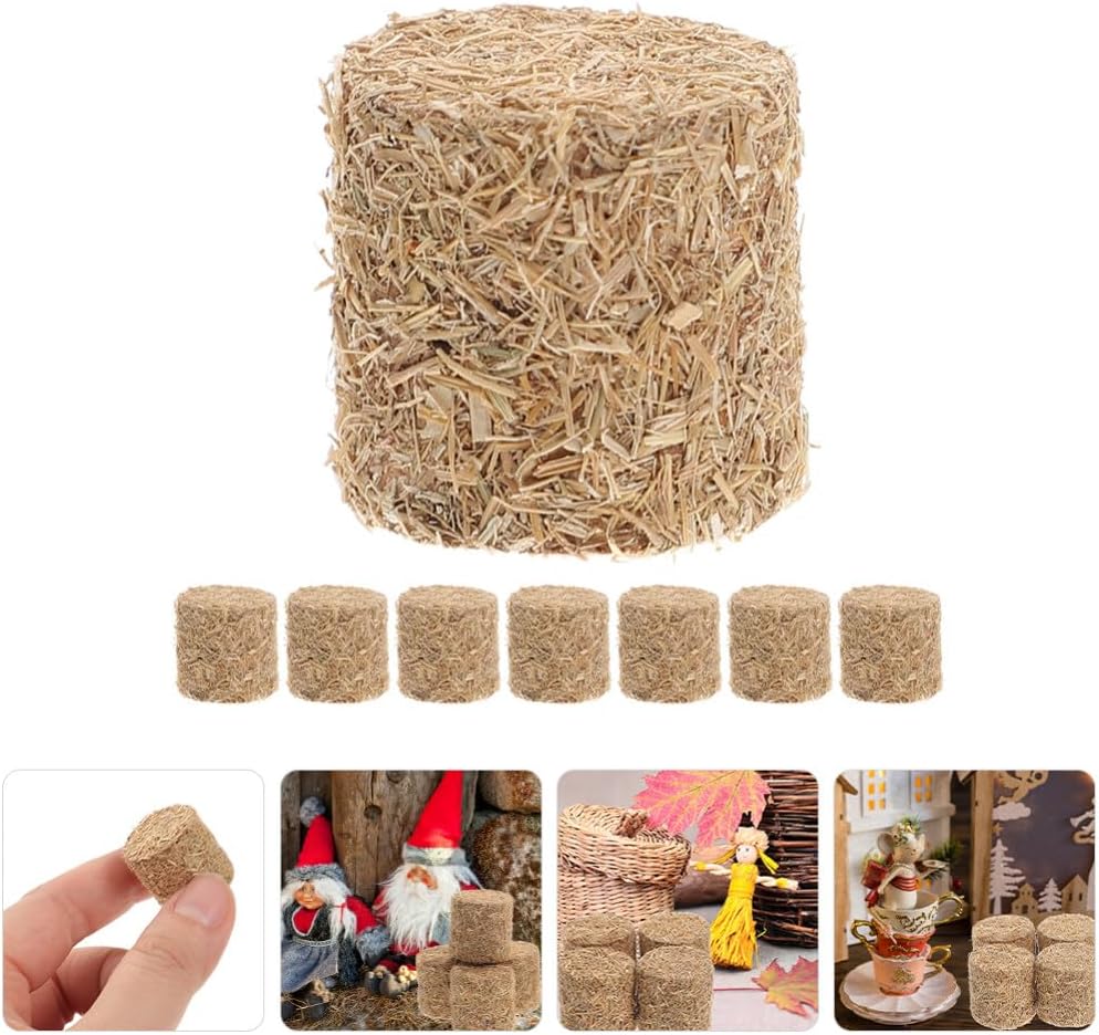 Toyvian 8 piezas de mini pacas de heno de imitación de otoño para decoración de cosecha, pequeña decoración decorativa de Hayrick estireno nieve