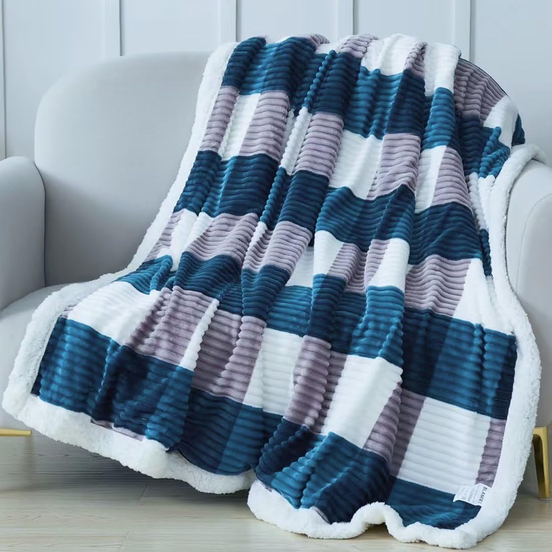 Manta de forro polar Sherpa para sofá, acogedora, suave y cálida, manta reversible para cama y sofá, manta decorativa de felpa gruesa y mullida de