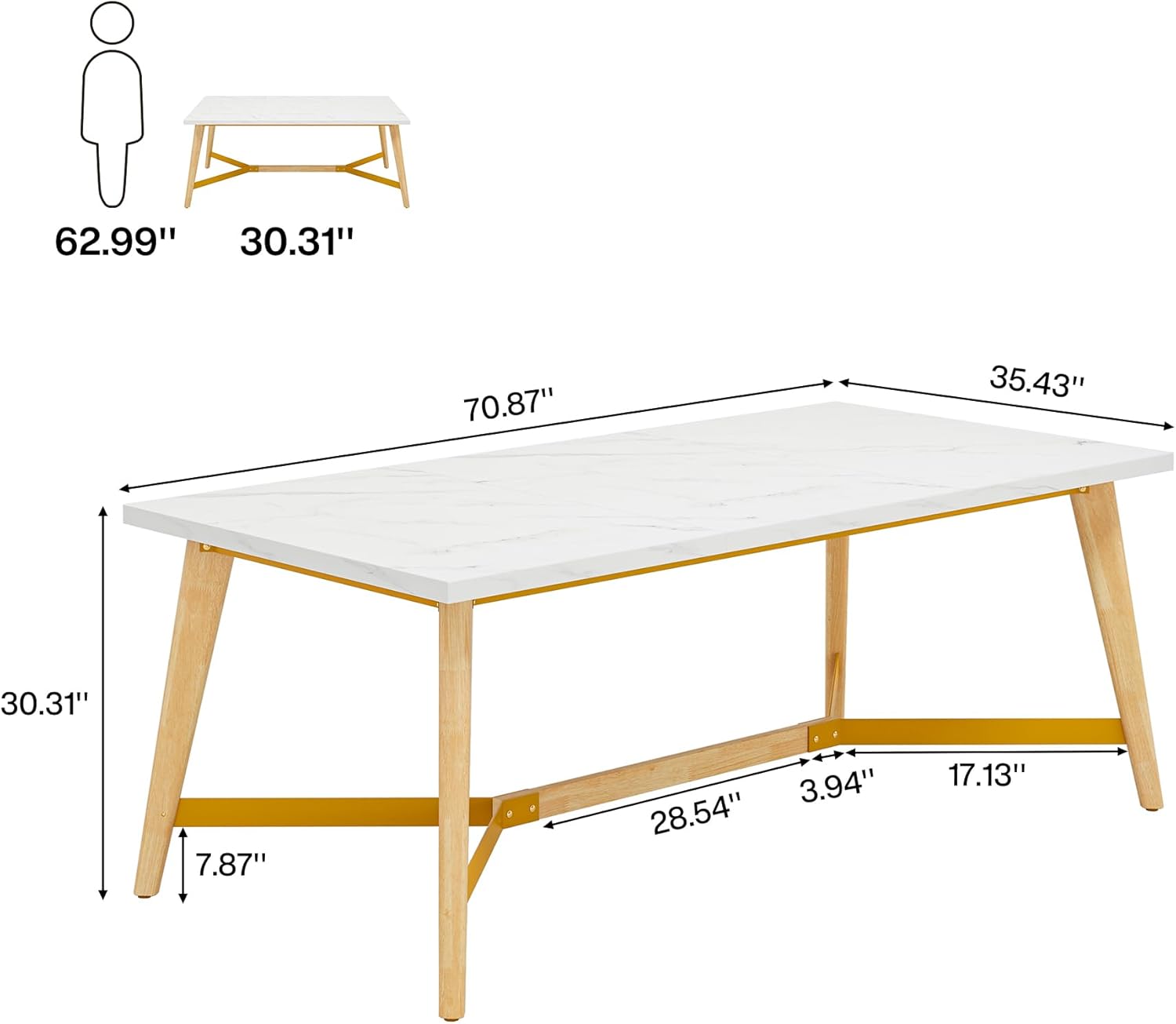 Tribesigns Mesa de comedor para 6-8 personas, mesa de cocina rectangular de 70.9 pulgadas con patas de madera maciza, mesa de comedor de madera de