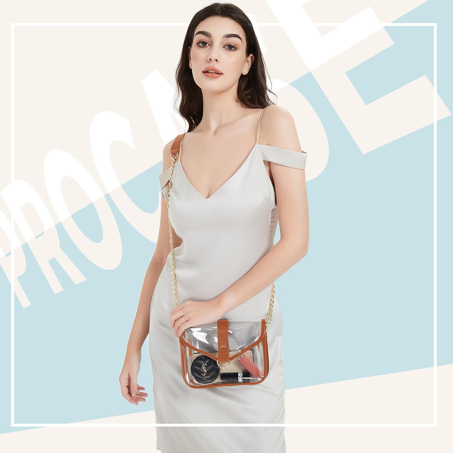 ProCase Bonito bolso transparente aprobado para mujeres y mujeres, bolso cruzado transparente con correa para el hombro, bolso para conciertos,