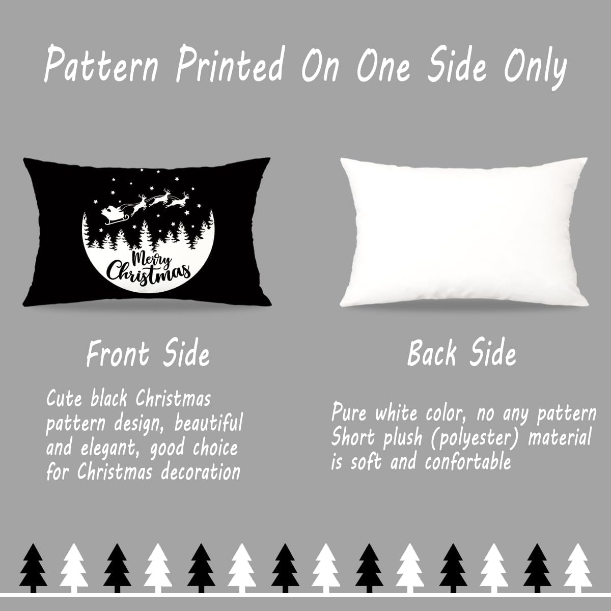 JOJOGOGO Juego de 4 fundas de almohada lumbar de Navidad en blanco y negro de 12 x 20 pulgadas, decoración de Navidad negra, copo de nieve, árbol de