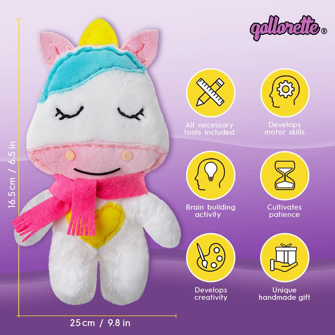 qollorette Kit de costura de piel para niños, cose tu propio unicornio de juguete de manualidades para niños, kit de costura para niños, aprende a