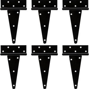 HILLMASTER Correa en T de 8 pulgadas, bisagras de puerta de cobertizo, bisagra negra para cercas de madera, patio, puerta de granero, a prueba de HILLMASTER Correa en T de 8 pulgadas, bisagras de puerta de cobertizo, bisagra negra para cercas de madera, patio, puerta de granero, a prueba de