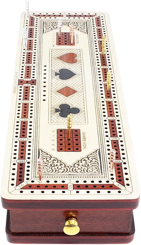 Tabla continua de 3 pistas para cuna en arce y madera de sangre. Símbolos de tarjetas con incrustaciones (trajes) + cajón de almacenamiento para