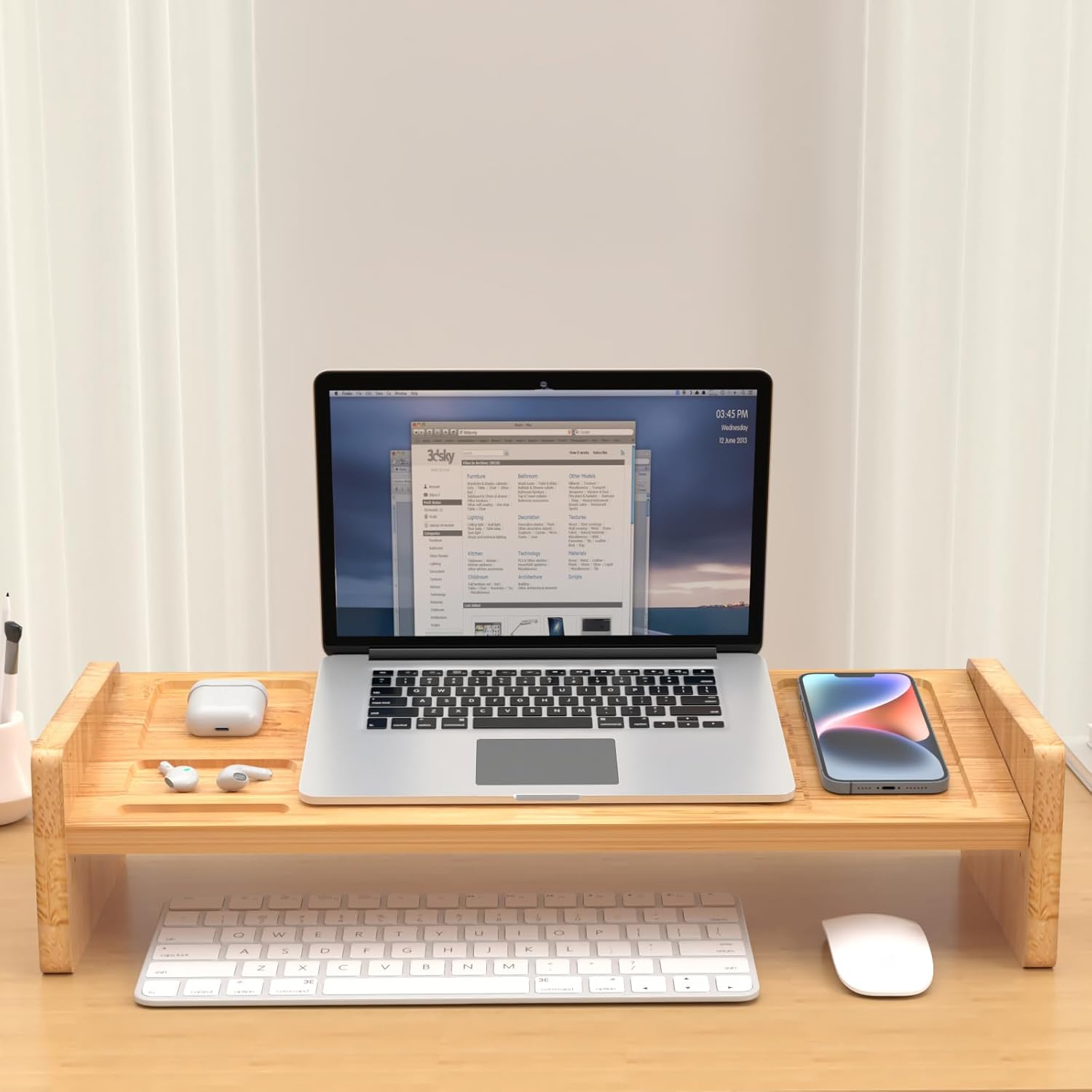 Soporte elevador de madera para monitor, soporte ajustable para monitor de computadora, soporte para computadora portátil para el hogar y la oficina