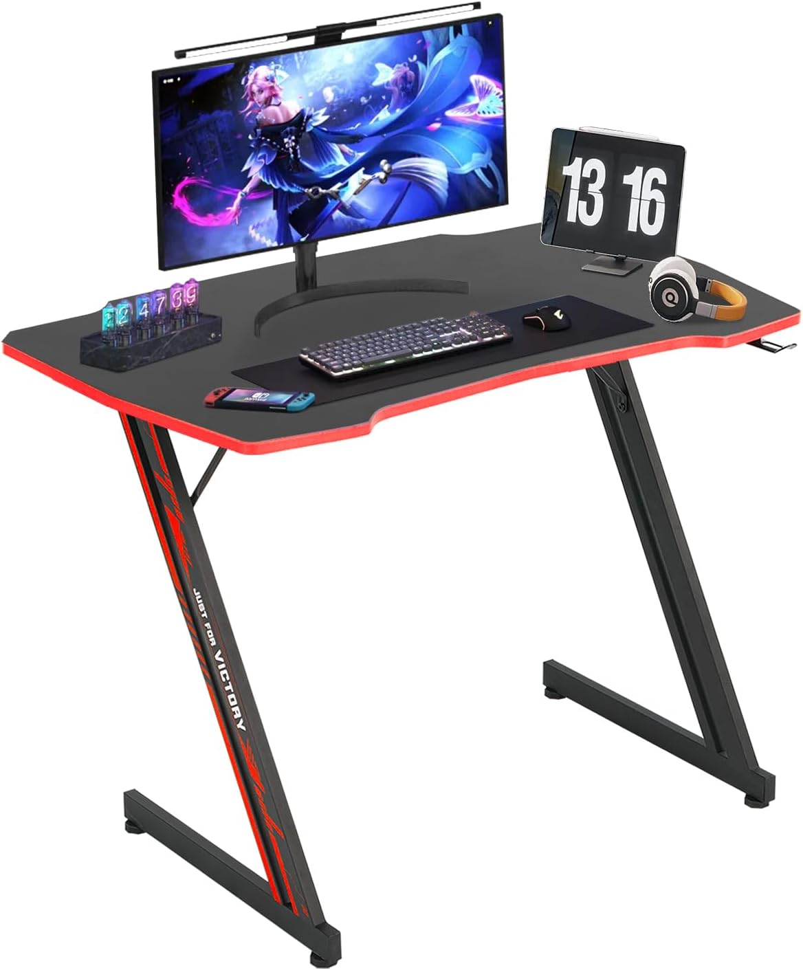 MGHH Escritorio para juegos de 39 pulgadas, escritorio para computadora en casa, oficina, en forma de Z, ergonómico, simple, mesa de juegos de PC