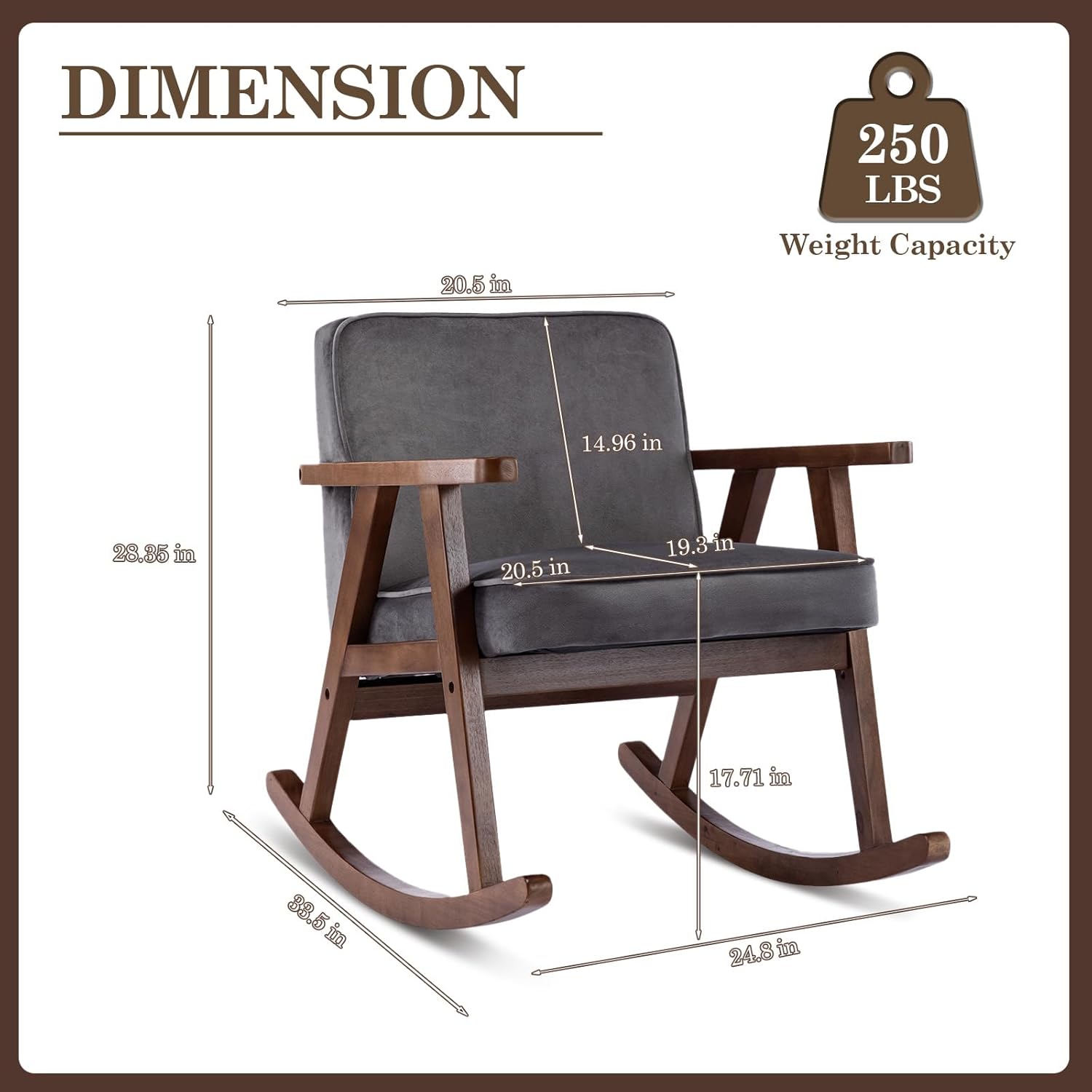 KINFFICT Mecedora tapizada, mecedora mecedora de mediados de siglo con patas de madera maciza, cómoda silla con brazo decorativo para sala de estar,