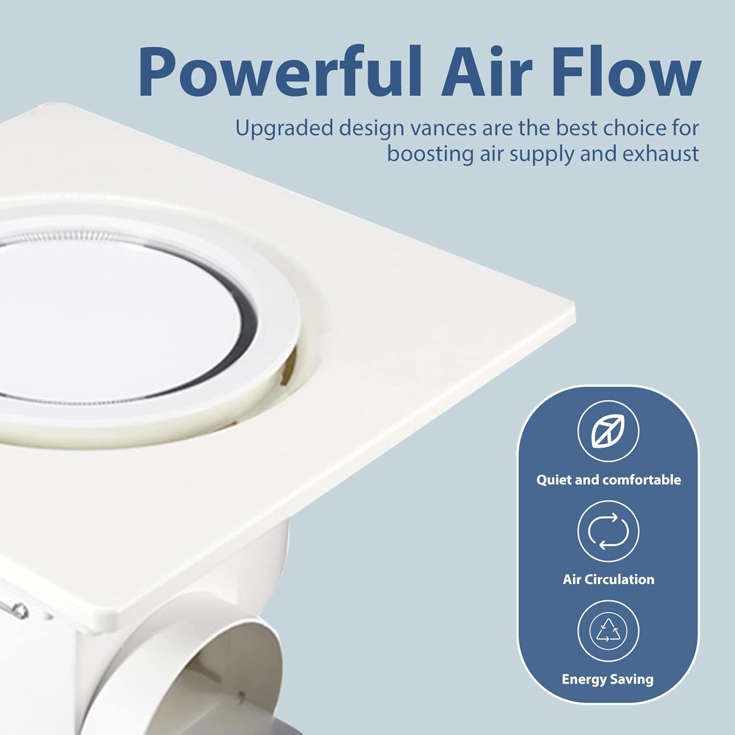 AmaCielo Extractor de baño con luz, ventilador de ventilación de baño, ventilador de baño silencioso 1.0 Sones 110 CFM, ventilador de ventilación de