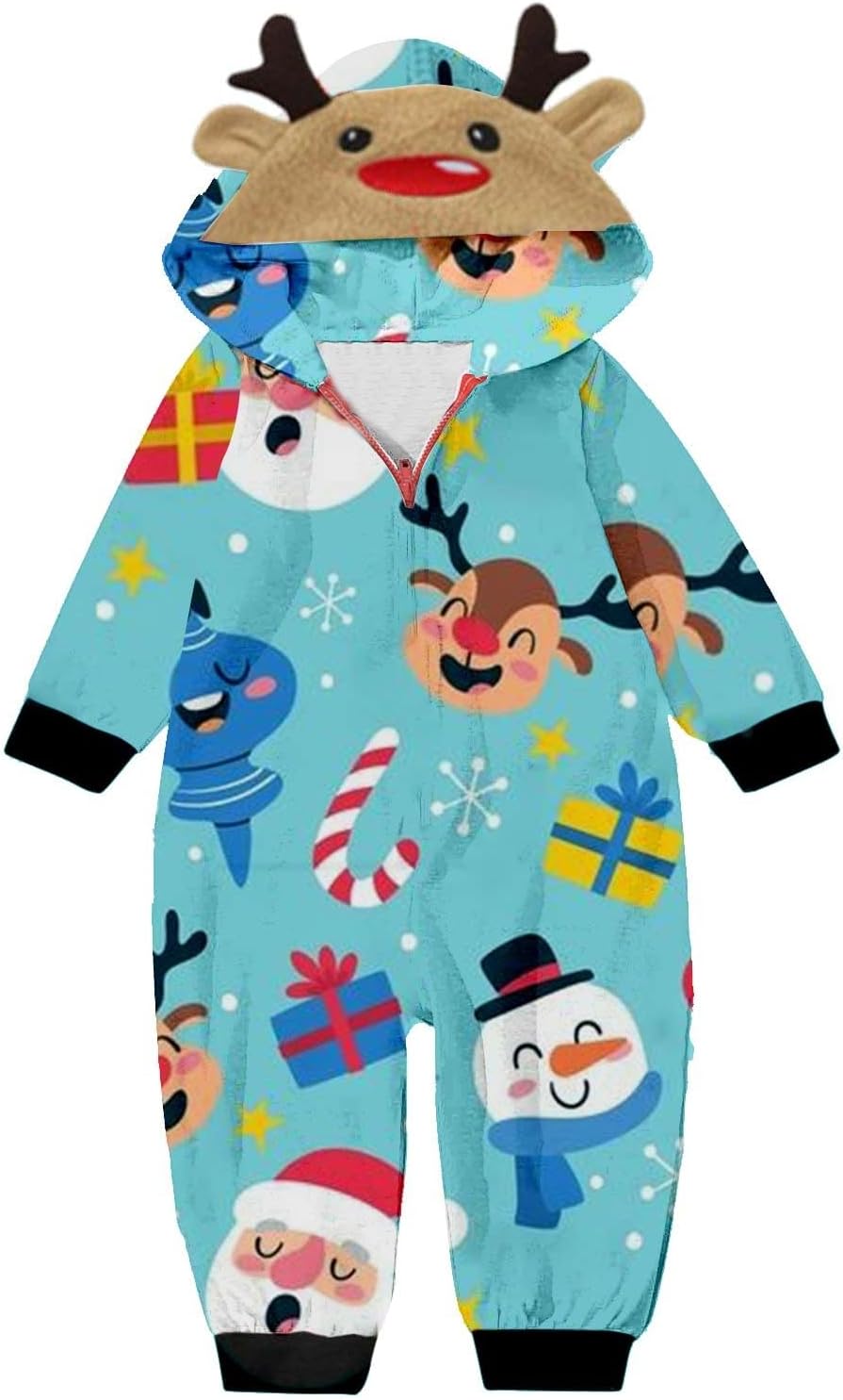 Pijamas de Navidad familiares a juego con forro polar para parejas, lindo reno árbol de Navidad, gráfico siamés con capucha