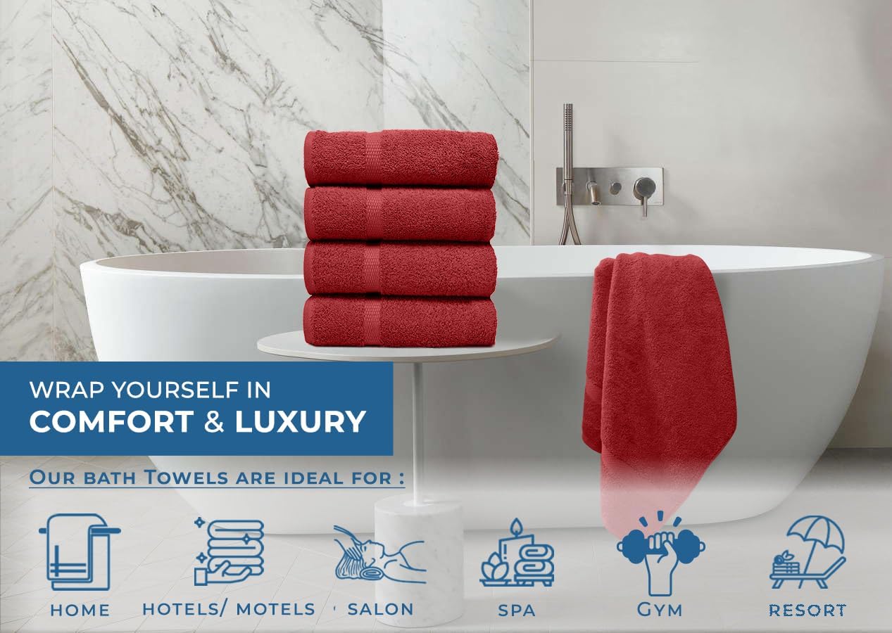 DAN RIVER Juego de 4 toallas de baño de algodón 100% lujoso, calidad premium, máxima comodidad y absorción para baño, hogar y spa (27 x 54