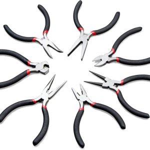 Juego de 7 alicates para hacer joyas, juego de alicates para hacer joyas, punta de aguja, nariz doblada, nariz larga, nariz redonda, diagonal, línea Juego de 7 alicates para hacer joyas, juego de alicates para hacer joyas, punta de aguja, nariz doblada, nariz larga, nariz redonda, diagonal, línea