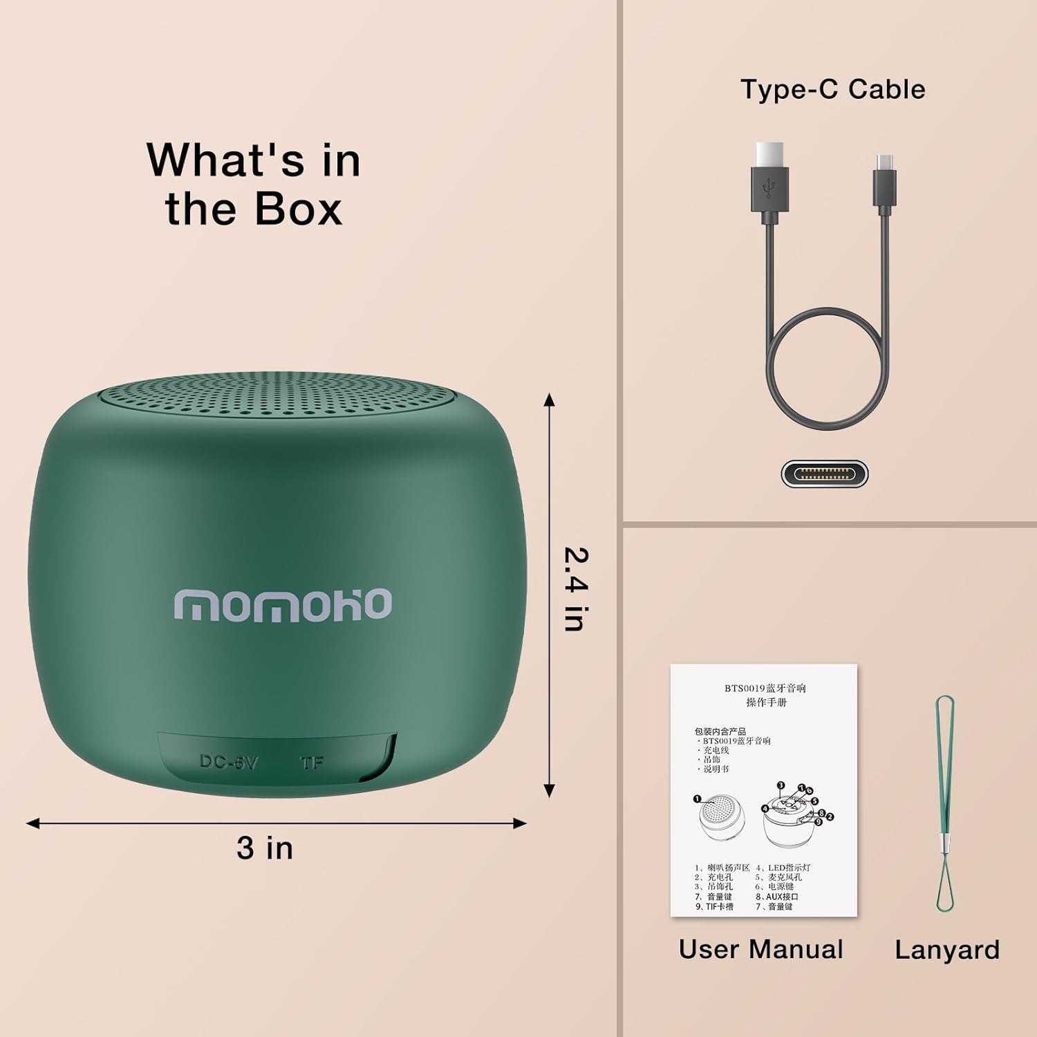 Altavoz Bluetooth portátil inalámbrico, altavoz Bluetooth fuerte, 15 horas de reproducción continua, con ranura para tarjeta TF, micrófono integrado