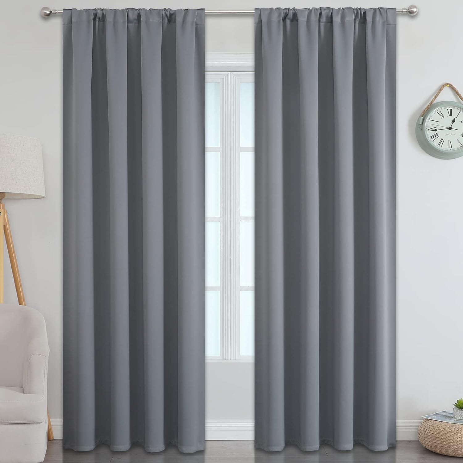 Estelar Textiler Cortinas opacas grises para sala de estar, pestañas traseras, bolsillo para barra, bloqueo de luz, cortinas opacas con aislamiento