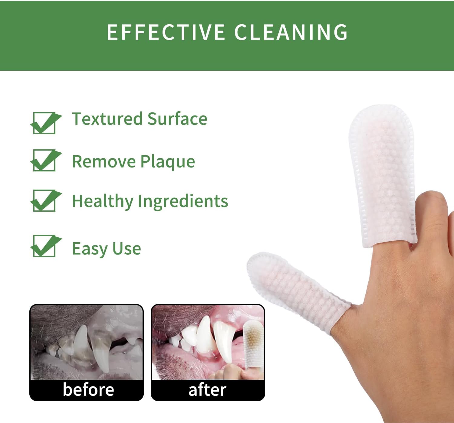 ANCONOVA Toallitas desechables de limpieza suave multifuncional, cepillo de dientes de dedos para perros y gatos, eliminador de mal aliento,