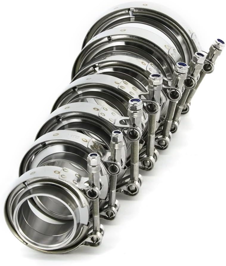 Abrazadera de banda en V de escape de acero inoxidable de 2.5 pulgadas y 2.5 pulgadas para turbo, bajantes, sistemas de escape, 2 unidades